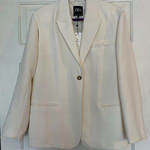 NWT ZARA Woman's Oyster White Blazer with Cut-out Details Size M #2010/763